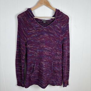 Eddie Bauer Sweater Women‎ Medium Hooded Knitted Kangaroo Pocket Purple Tunic